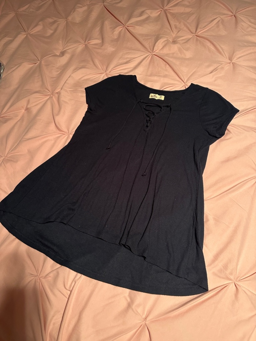 Women’s Black Lace-Up Short Sleeve Top
